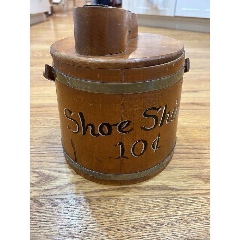 Vintage Antique Shoe Shine Box Carrier Advertisement Hand Painted Wood.